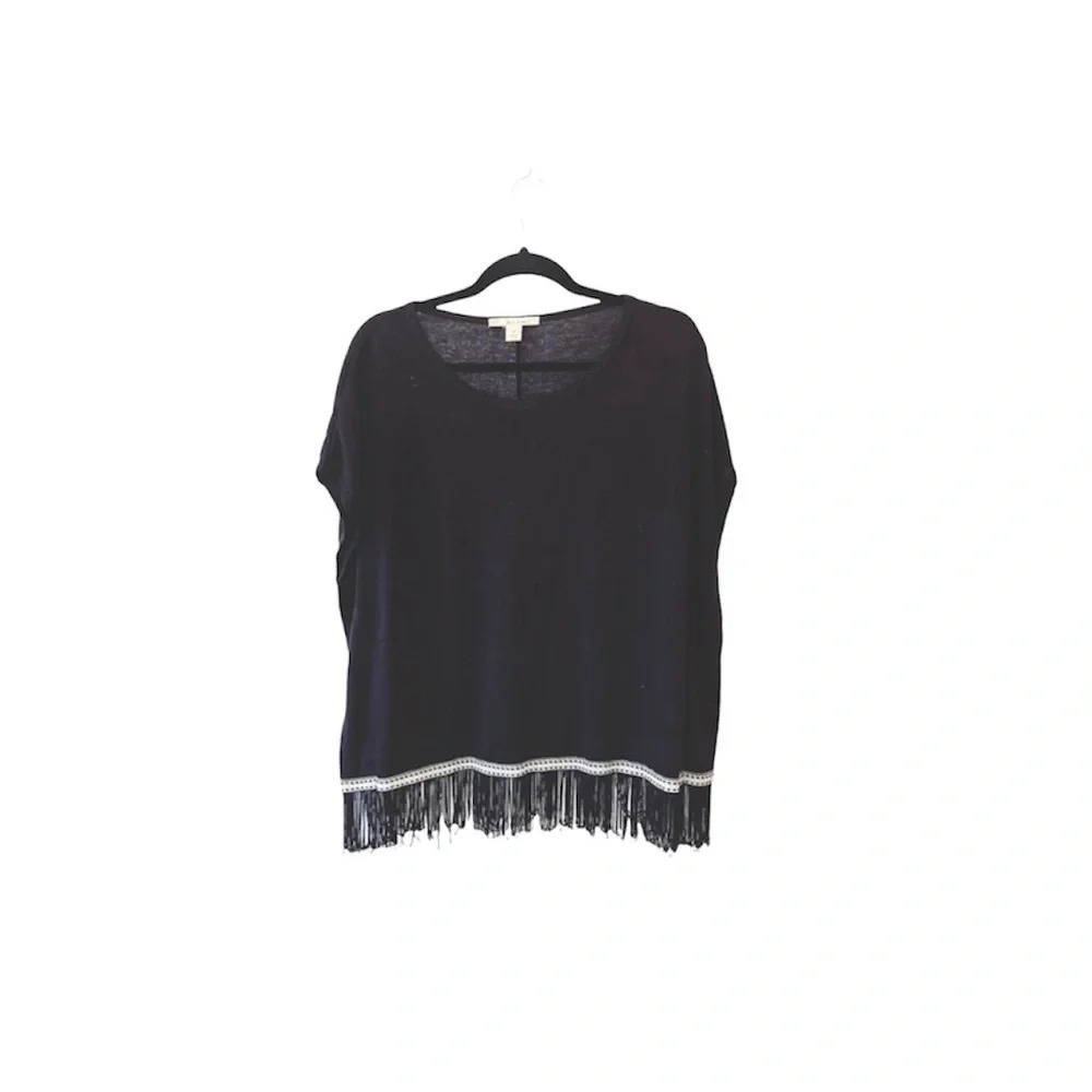 Francesca’s Miami Black Fringe Hem Poncho Top Oversized Boho Small Women’s - Picture 9 of 9